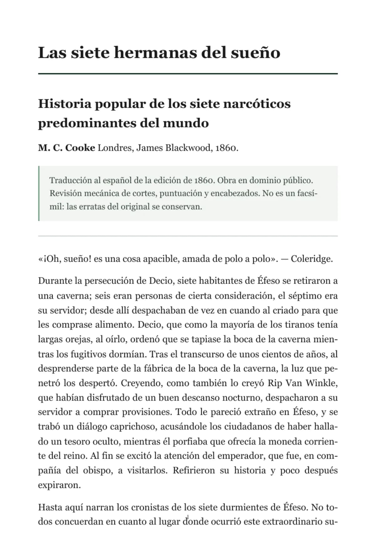 Página de título de Las siete hermanas del sueño, de M. C. Cooke, 1860