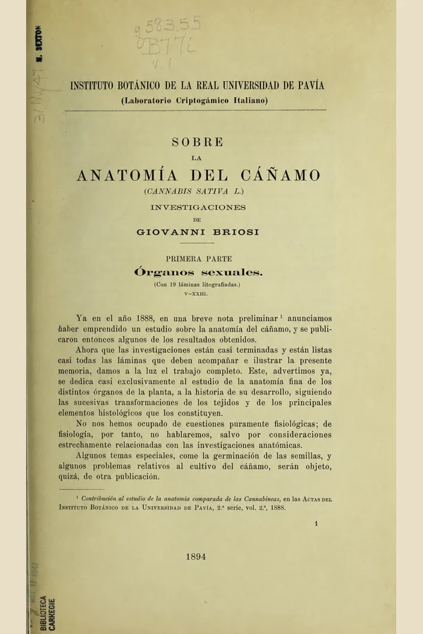 Portada de Sobre la anatomía del cáñamo