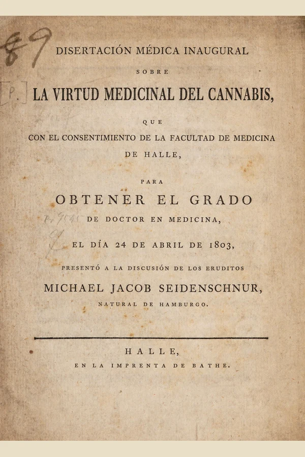 Portada de Disertación médica inaugural sobre la virtud medicinal del cannabis