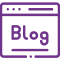 Icono morado de una ventana de navegador con la palabra «Blog» en su interior.