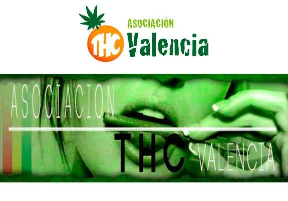 Logotipo de la Asociación THC Valencia sobre una franja verde con el rostro parcial de una persona que sostiene un cigarrillo. Logotipo de la Asociación THC Valencia sobre una franja verde con el rostro parcial de una persona que sostiene un cigarrillo.