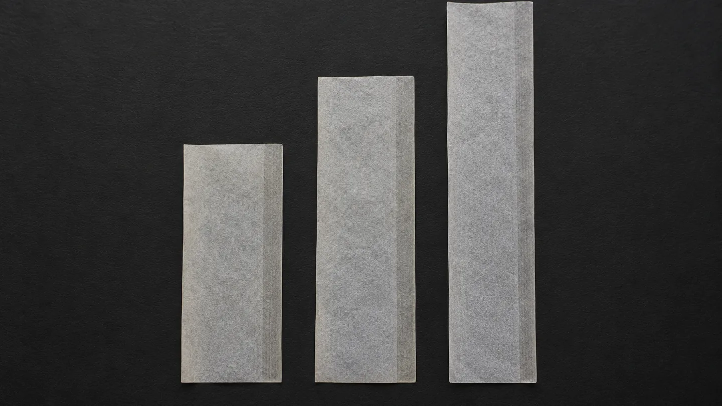 Tres hojas de papel de fumar de distinta longitud colocadas de menor a mayor sobre un fondo negro Tres hojas de papel de fumar de distinta longitud colocadas de menor a mayor sobre un fondo negro