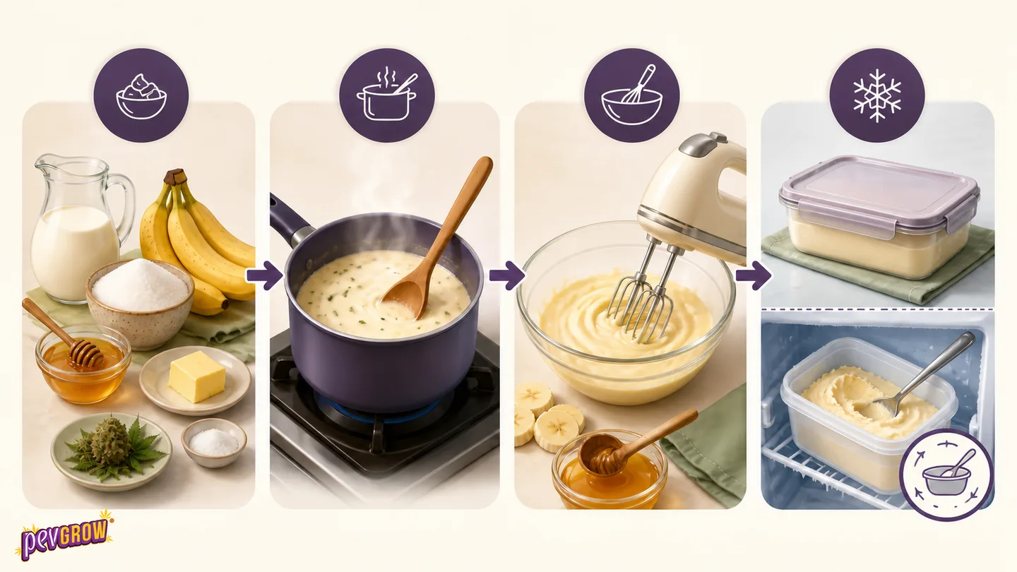 Infografía de preparación de helado con ingredientes, una mezcla al fuego, batido con varillas eléctricas y un recipiente en el congelador. Infografía de preparación de helado con ingredientes, una mezcla al fuego, batido con varillas eléctricas y un recipiente en el congelador.