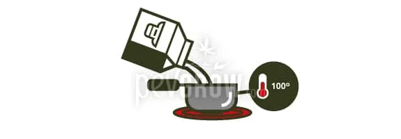 Ilustración de un cartón vertiendo líquido en un cazo sobre una placa roja, con vapor y un indicador de temperatura de 100°. Ilustración de un cartón vertiendo líquido en un cazo sobre una placa roja, con vapor y un indicador de temperatura de 100°.