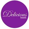 Logotipo de Delicious Seeds con el nombre en letras blancas, finas y cursivas dentro de un círculo morado.
