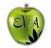 Logotipo de Eva Seeds con una manzana verde, letras negras estilizadas y una silueta de hoja en la parte inferior.