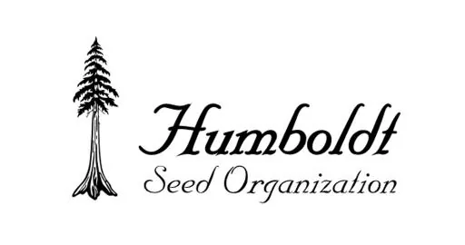 Logotipo negro de Humboldt Seed Organization sobre fondo blanco, con un árbol alto a la izquierda y el nombre en letras cursivas. Logotipo negro de Humboldt Seed Organization sobre fondo blanco, con un árbol alto a la izquierda y el nombre en letras cursivas.