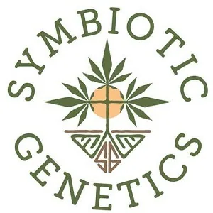 Logotipo circular de Symbiotic Genetics en verde oliva, con hojas de cannabis, un círculo ocre y raíces geométricas en el centro. Logotipo circular de Symbiotic Genetics en verde oliva, con hojas de cannabis, un círculo ocre y raíces geométricas en el centro.