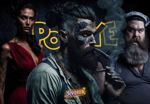 Composición con un hombre barbudo y tatuado con una pipa en la boca, rodeado de humo, una mujer de rojo y otro hombre con gorra. Composición con un hombre barbudo y tatuado con una pipa en la boca, rodeado de humo, una mujer de rojo y otro hombre con gorra.