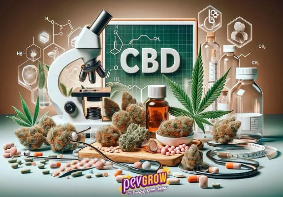 Composición con una pizarra que dice CBD, microscopio, cogollos, hojas de cannabis, frascos, pastillas y un estetoscopio. Composición con una pizarra que dice CBD, microscopio, cogollos, hojas de cannabis, frascos, pastillas y un estetoscopio.