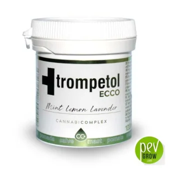Tarro blanco de Trompetol ECCO con tapa estriada y etiqueta verde que muestra «Mint Lemon Lavender», sobre fondo blanco.