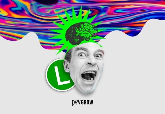 Montaje de un rostro con la boca abierta, un cerebro sobre un estallido verde y una L blanca, bajo ondas multicolores. Montaje de un rostro con la boca abierta, un cerebro sobre un estallido verde y una L blanca, bajo ondas multicolores.
