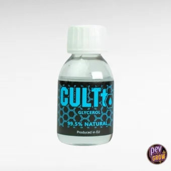 Frasco etiquetado CULT+ GLYCEROL 99.5% NATURAL sobre fondo blanco