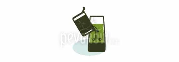 Ilustración de un recipiente oscuro inclinado que vierte una mezcla verde en un molde rectangular vertical sobre fondo blanco.