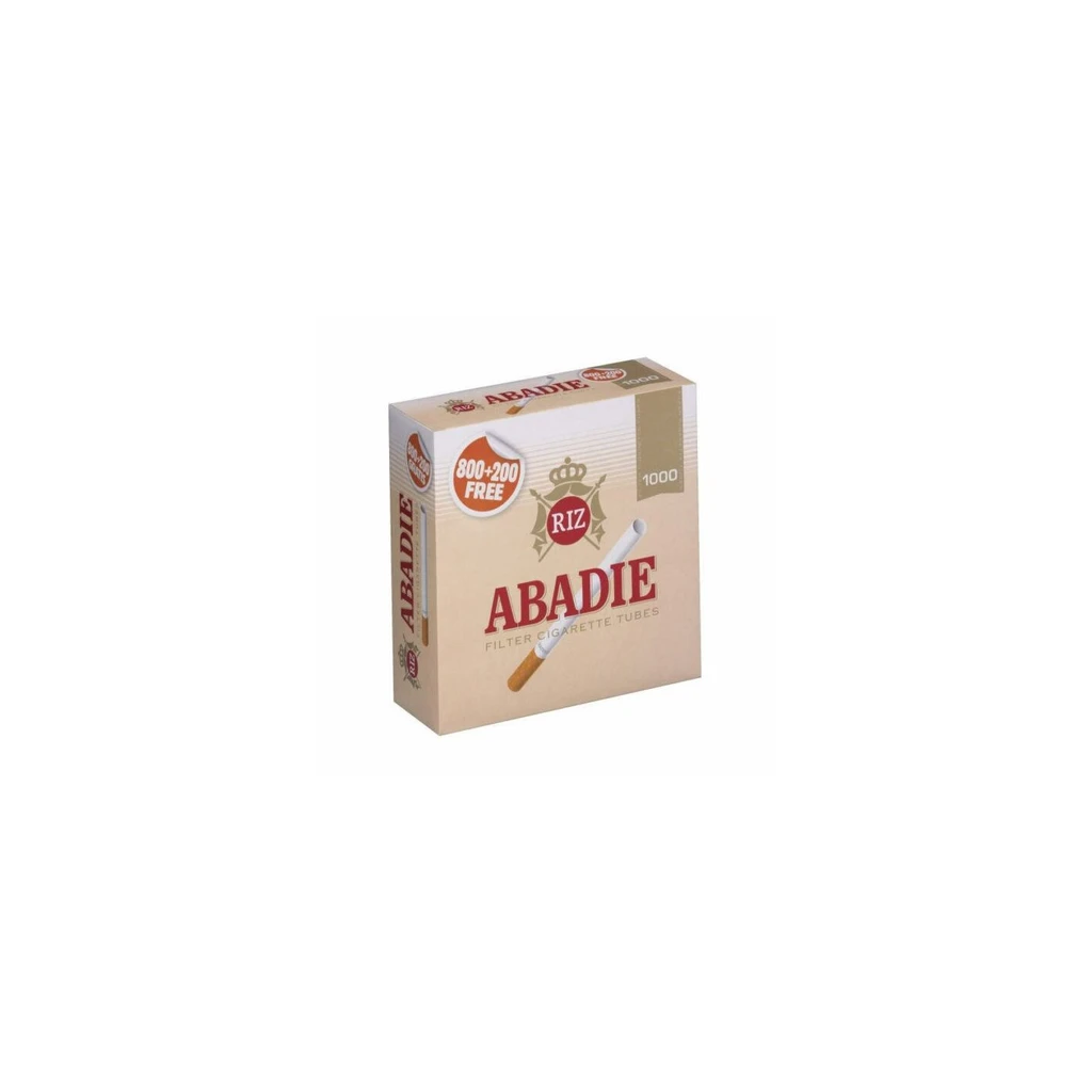 Caja beige de tubos con filtro Abadie, vista en perspectiva sobre fondo blanco, con el número 1000 y un dibujo de un tubo.
