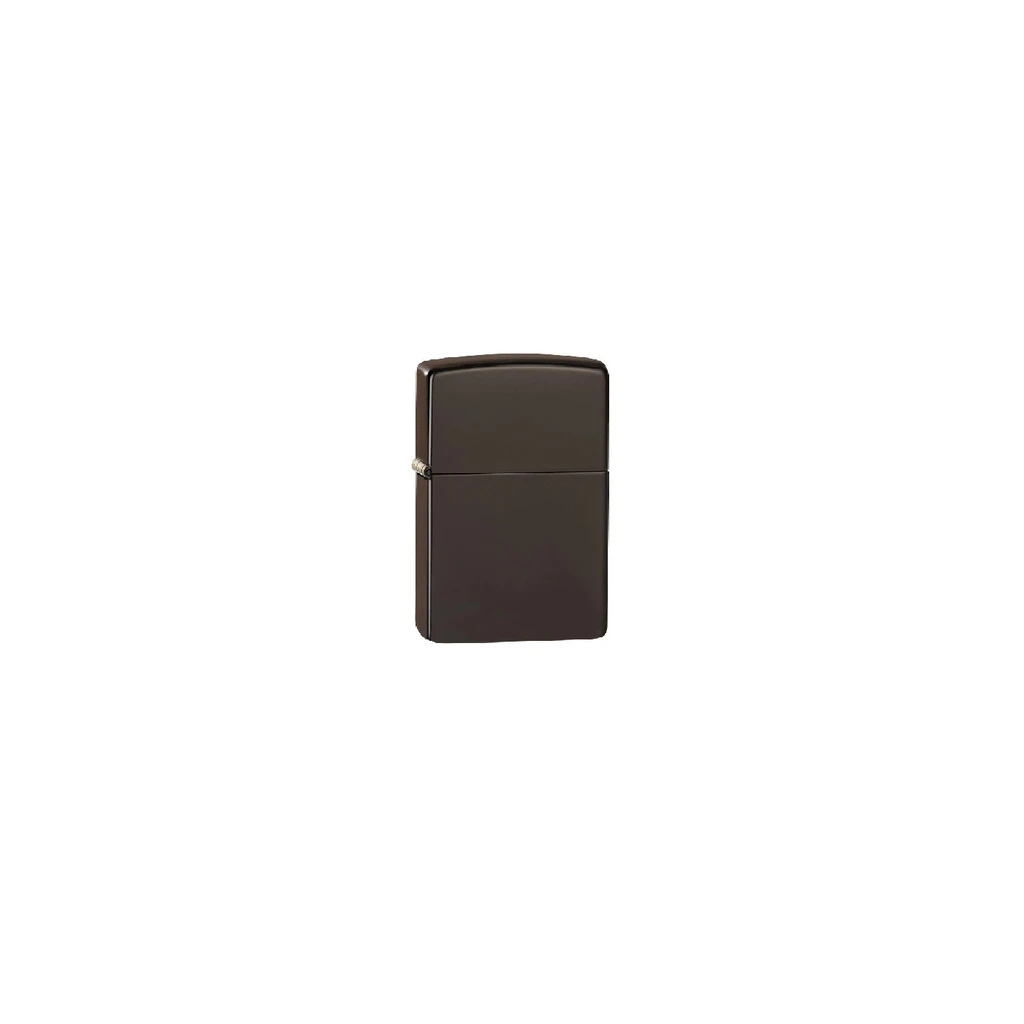 Encendedor Zippo Reg Brown Matte cerrado, de color marrón oscuro, con tapa de borde curvo y bisagra lateral visible, sobre fondo blanco.