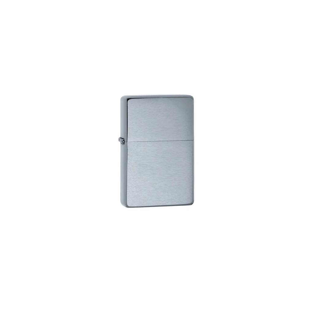 Encendedor Zippo 230.25 Vintage Chrome cerrado, de acabado plateado cepillado y contorno rectangular sobre fondo blanco.