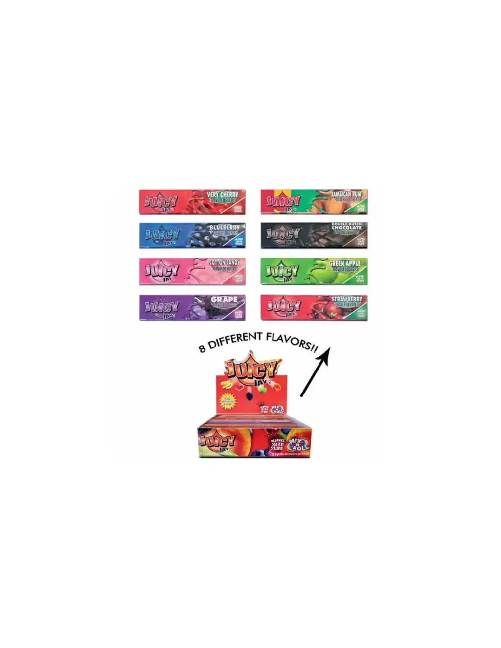 Papel de fumar Slim Mix de sabores Juicy Jays – caja de 24