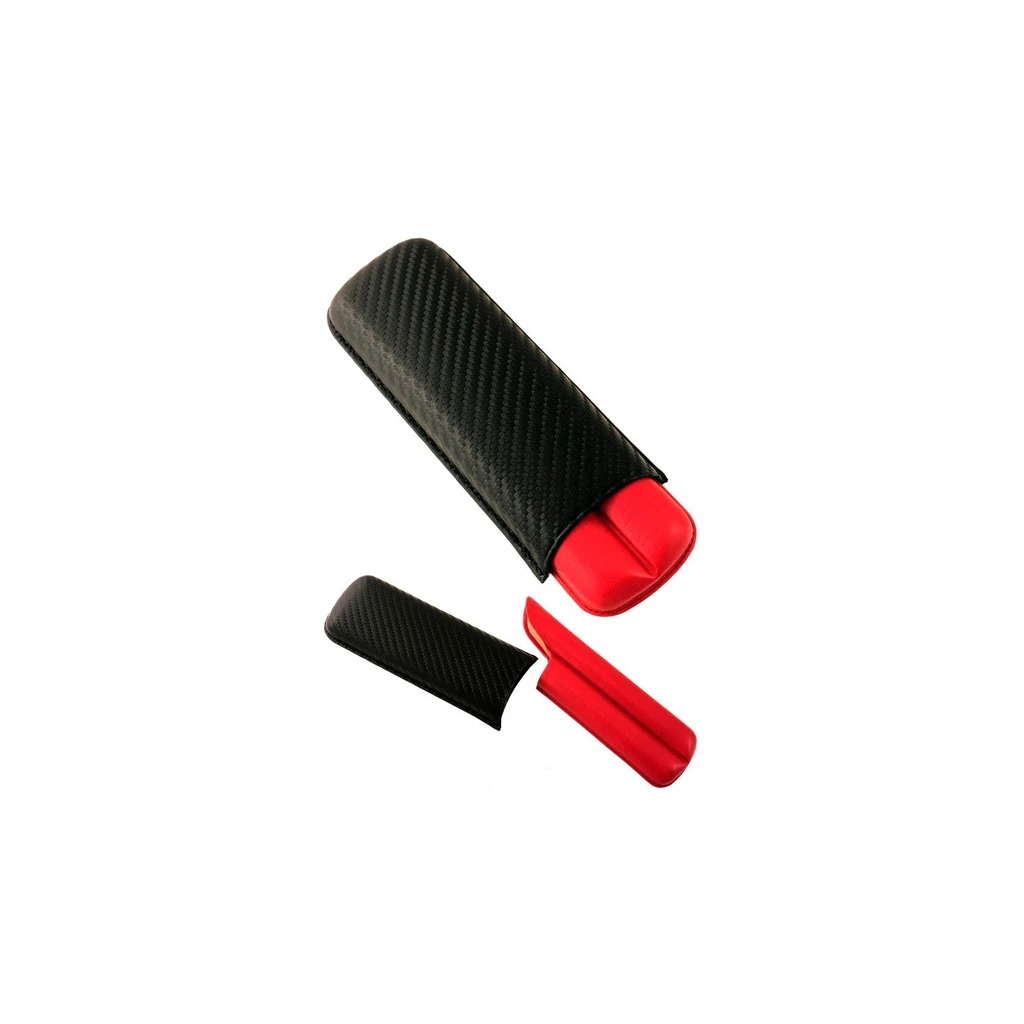 Purera S-2 D.C negra con trama de aspecto carbono e interior rojo, mostrada montada y con sus piezas separadas sobre fondo blanco.