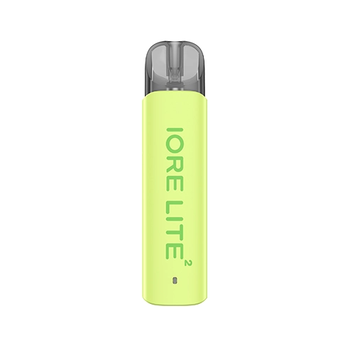 Eleaf Iore Lite 2 Greenery de cuerpo verde lima y boquilla translúcida gris, con nombre vertical y pequeño indicador frontal.