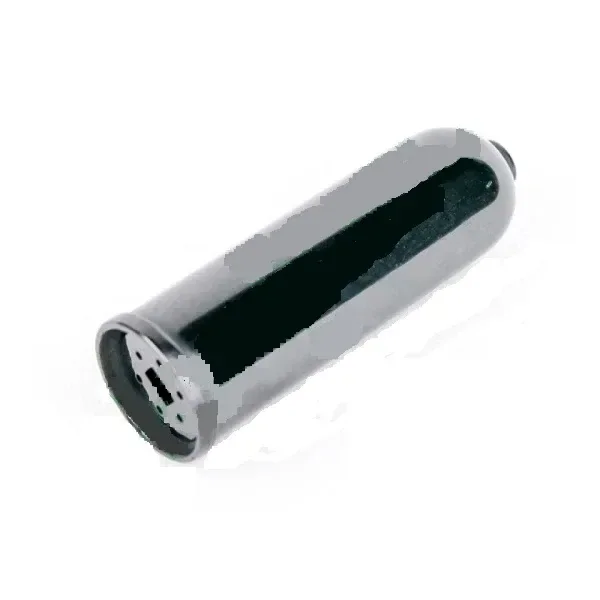 Cámara auxiliar Da Vinci IQ de forma cilíndrica, con acabado gris brillante y extremo perforado, en diagonal sobre fondo blanco.
