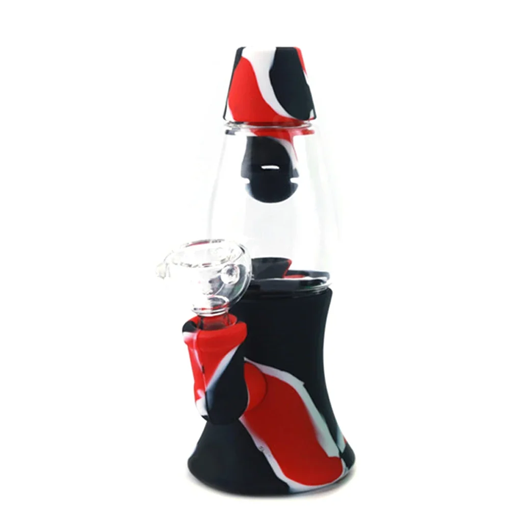 Bong Easy Garden Smokers con cuerpo transparente, base y boquilla con formas rojas, negras y blancas, y cazoleta transparente lateral.