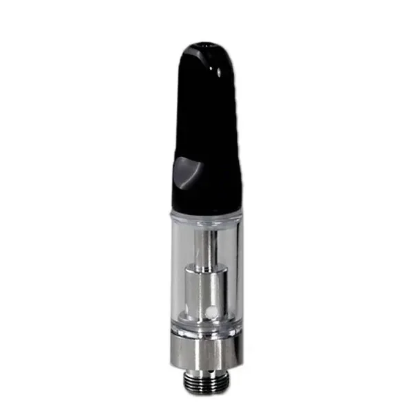 Cartucho Tip Black para vapeador, con boquilla negra, depósito transparente, núcleo metálico y conexión roscada en la base.