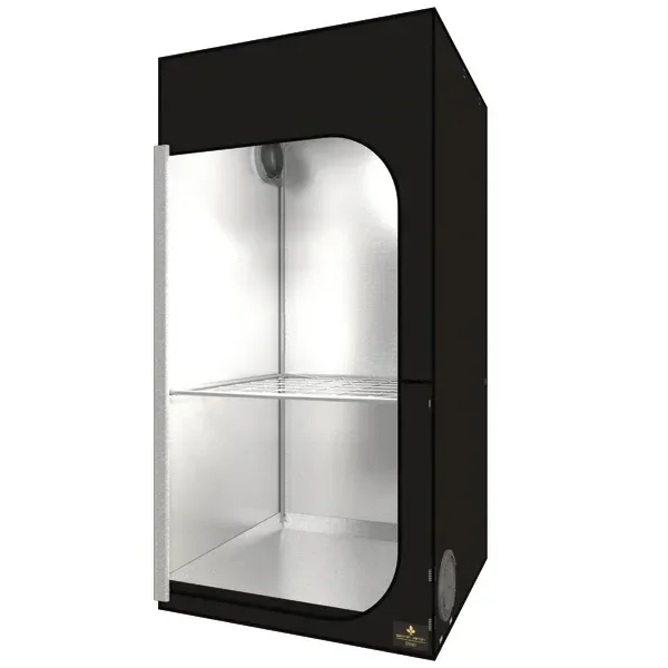 Armario Secret Jardin Dark Street negro, abierto, con interior plateado reflectante y una rejilla horizontal a media altura.
