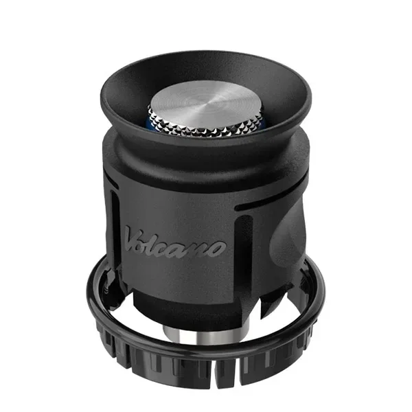 Válvula Volcano Classic Solid Valve negra, con disco metálico superior y aro estriado en la base, sobre fondo blanco.