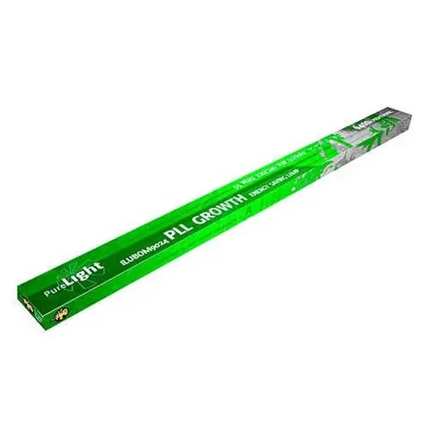 Caja alargada verde de Pure Light PLL Growth, colocada en diagonal sobre fondo blanco.