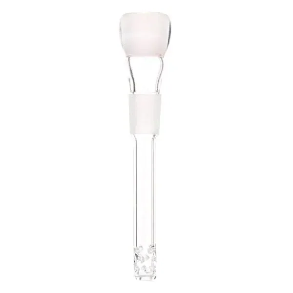 Tubo difusor de cristal transparente en posición vertical, con juntas esmeriladas y pequeños orificios en el extremo inferior.