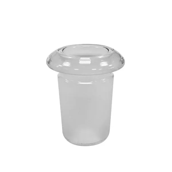 Adaptador reductor de cristal para bong, con cuerpo cilíndrico esmerilado y borde superior ancho y transparente sobre fondo blanco.