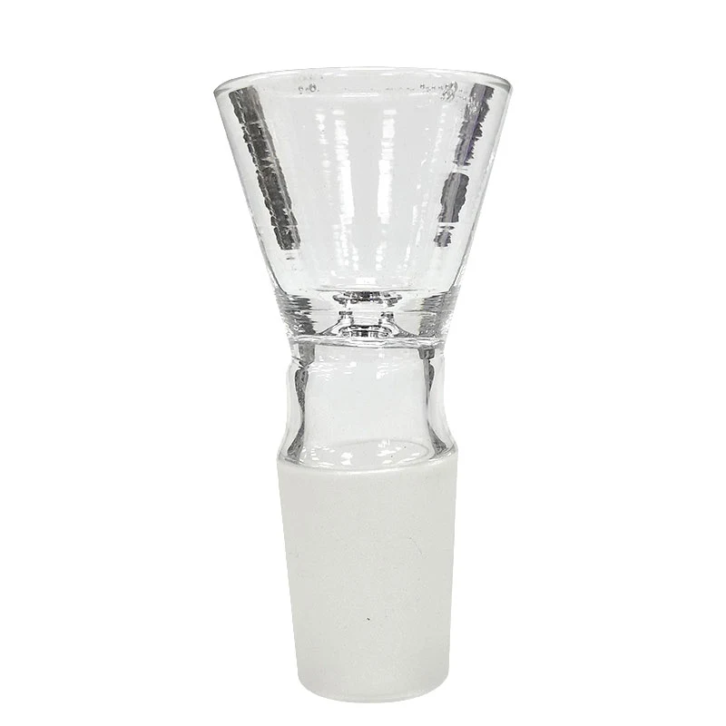 Cazoleta de cristal transparente Konik con copa cónica, cuello estrecho y conexión inferior esmerilada sobre fondo blanco.