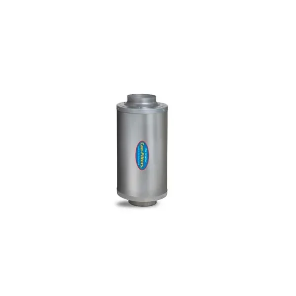 Can-Inline 600 CAN FILTER, cuerpo cilíndrico plateado en vertical con conexiones circulares en ambos extremos y etiqueta ovalada. Can-Inline 600 CAN FILTER, cuerpo cilíndrico plateado en vertical con conexiones circulares en ambos extremos y etiqueta ovalada.