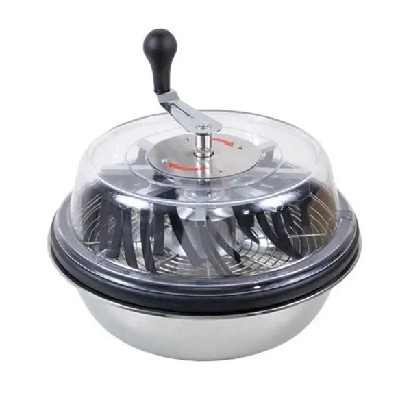 Peladora Bowl Dutch Masters manual con cuenco metálico, tapa transparente y manivela superior con empuñadura negra.