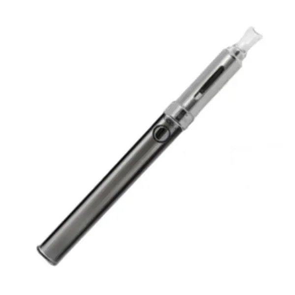 Vaporizador Vaporite Pyrite Steel Oil en diagonal, con cuerpo gris metálico, botón circular y boquilla transparente sobre fondo blanco.