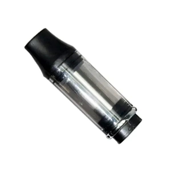 Atomizador Elips Vap-Om-Rizer en diagonal, con cuerpo transparente, tubo interior plateado y boquilla negra sobre fondo blanco.