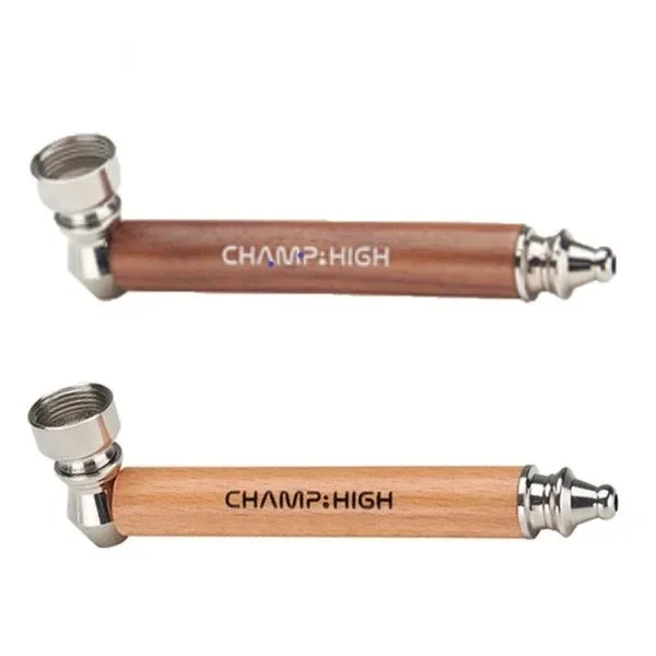 Modelos de pipa Champ High con cuerpo de madera en tonos marrón oscuro y claro, cazoleta metálica acodada y boquilla plateada.