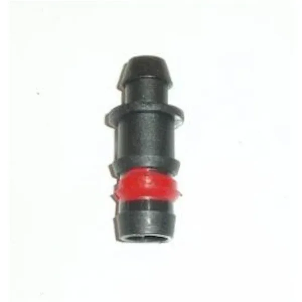 Injerto de enlace negro mostrado en vertical, con extremos escalonados, rebordes y una anilla roja alrededor de la zona inferior. Injerto de enlace negro mostrado en vertical, con extremos escalonados, rebordes y una anilla roja alrededor de la zona inferior.