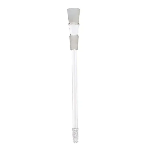 Down Tube Difusor Cristal mod. 2, con tubo largo transparente, juntas esmeriladas arriba y extremo inferior perforado.