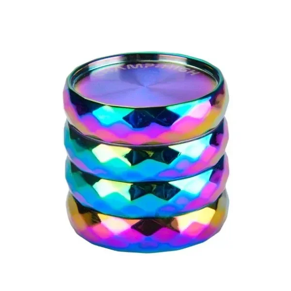 Grinder CHAMP Rainbow Diamond cerrado, con acabado multicolor iridiscente, laterales facetados y varias secciones apiladas.