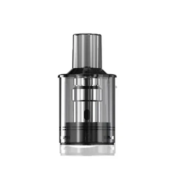 Componente cilíndrico con tubo superior plateado, cuerpo transparente y base oscura, mostrado de frente sobre fondo blanco.