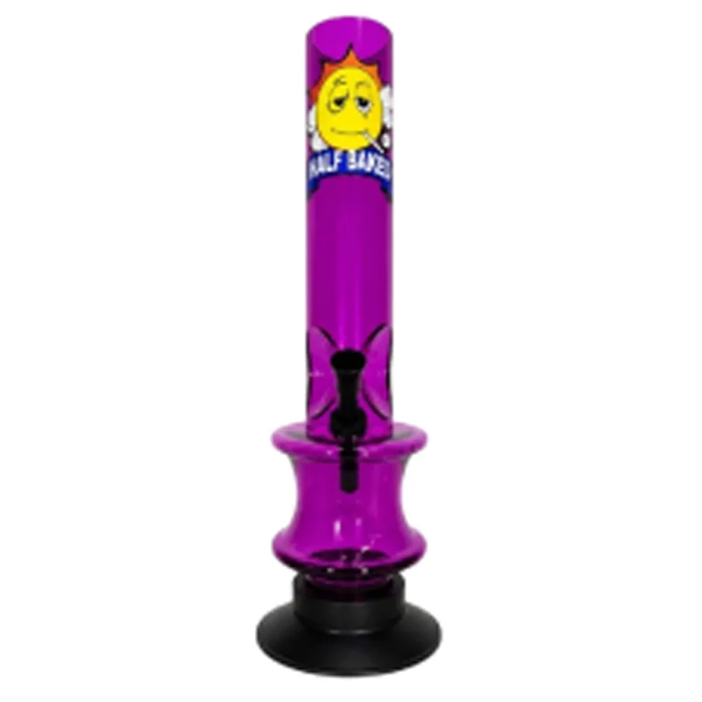 Bong Sun Purple de cuerpo morado alargado, base negra y cazoleta frontal negra, con un dibujo de sol amarillo en la parte superior.