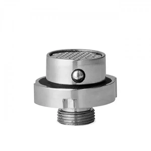 Adaptador de cabezal para hierbas X-max Fyra plateado, con rejilla superior, orificio lateral y conexión roscada inferior.