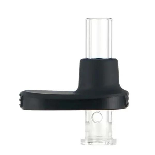 Adaptador para pipa XVAPE Xlux Roffu con cuerpo negro horizontal y tubo transparente vertical, sobre fondo blanco.