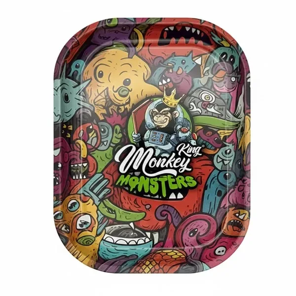 Bandeja de liar Monkey King Monsters con bordes redondeados, monstruos multicolores y un mono coronado en el centro, sobre fondo blanco.