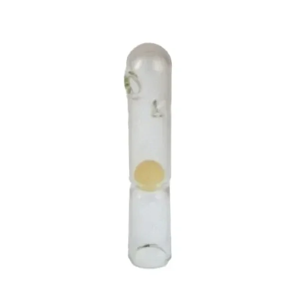 Válvula Travel de De Verdamper, transparente y alargada, con extremo superior redondeado y una pieza amarilla en su interior. Válvula Travel de De Verdamper, transparente y alargada, con extremo superior redondeado y una pieza amarilla en su interior.