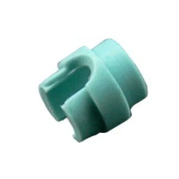 Gomita Vaponic verde turquesa, vista en ángulo, con cuerpo cilíndrico, reborde exterior y abertura lateral sobre fondo blanco.