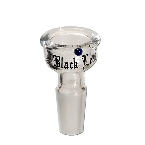 Cazoleta de cristal Cup para bong, con copa transparente, inscripción Black Leaf, punto azul y conexión esmerilada.