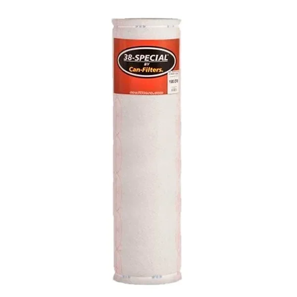 Filtro Can Filter 38 Special de cuerpo cilíndrico alargado y blanco, con extremos circulares y etiqueta roja en la parte superior. Filtro Can Filter 38 Special de cuerpo cilíndrico alargado y blanco, con extremos circulares y etiqueta roja en la parte superior.